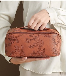Neceser Retro en relieve de cuero PU de gran capacidad, accesorios de viaje, Neceser de maquillaje portátil, neceser Vintage - Product Image 1