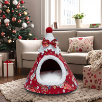 Tente pour animaux de compagnie en forme de sapin de Noël, douce et chaude, en peluche, lit pour chat et chien, maison pour animaux de compagnie pour les fêtes d'hiver, pour petits animaux
