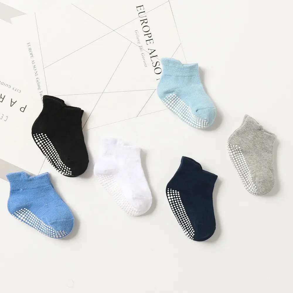 Wholesale Solid Grips Anti Slip Socks Baby New Born Toddler Kids Organic Cotton Socks