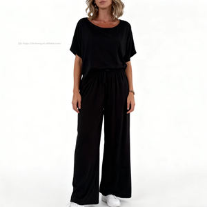 Women's Casual Print Crew Neck Short-Sleeve Top with <b>Tie</b>-Waist Loose Fit Pants 2-Piece Set Fashion - Product Image 2