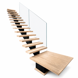 Escalera Flotante Moderna con Diseño en <span class=keywords><strong>Zigzag</strong></span> Central, Peldaños de Roble Macizo, Diseño de Escalones Abiertos, Personalizada para Villas, Lofts y Espacios Comerciales - Product Image 5