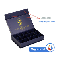 Boîte à livre magnétique personnalisée, bleu foncé, impression intérieure, 12 compartiments, boîte d'emballage rigide pour coffret cadeau de truffes au chocolat