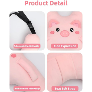 Coussin de voyage en peluche rose avec motif animalier, adorable tête de cochon, support de tête et de cou pour siège de voiture avec ceinture de sécurité - Product Image 2
