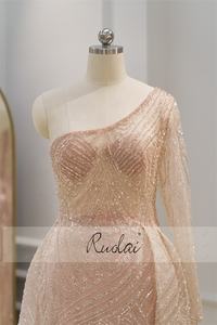 RuolaiLWC8118ワンショルダー長袖スパンコールイブニングガウンドレスビーズAラインウエディングドレス - Product Image 2