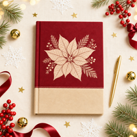 Carnet de notes personnalisé WANGHAN pour Noël, couverture rigide en papier crème, motif Poinsettia, format A5, surpiqûres contrastées, 80 feuilles, cadeau d'entreprise, ruban