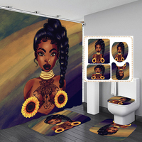 Juego de Cortina de Ducha y Alfombras de Baño con Diseño de Chica Afro Americana Negra