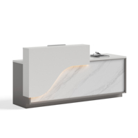 Bureau d'accueil rond moderne en gros avec panneau frontal en marbre et éclairage LED, directement de l'usine pour bureaux, hôtels et hôpitaux