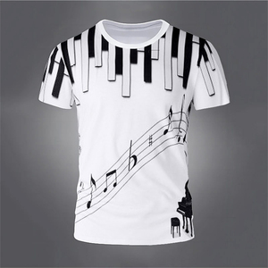 T-shirt da uomo vintage con stampa 3D di note musicali e pianoforte, manica corta - 100% poliestere ecologico, traspirante, taglie forti, moda estiva - Product Image 2