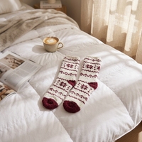 Chaussettes d'hiver thermiques pour hommes-Chaussettes épaisses avec flocons de neige et rayures, poignées antidérapantes Chaussettes de maison en peluche