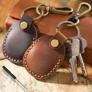 Genuine Leather Access Card Holder Teardrop Shape With Brass Key Ring For Elevator <b>Door</b> Card Protection - Product Image 2