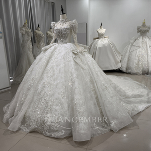 Jancember XS161 lujo cuello cuadrado rebordear imperio boda patrón vestidos de novia - Product Image 2