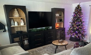 <span class=keywords><strong>Meuble</strong></span> <span class=keywords><strong>TV</strong></span> modulaire de style ferme moderne en chêne noir avec armoire de rangement centrale pour salon - Product Image 4