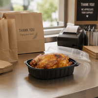 Boîte à poulet rôti en plastique PP jetable personnalisable, conteneur alimentaire divisé de qualité alimentaire avec couvercle transparent, compatible micro-ondes, OEM