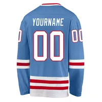 Jersey de Hockey sobre Hielo Personalizado para Entrenamiento de Invierno, Transpirable, Ecológico, Azul Cielo y Rojo, Cuello en V, Talla Grande para Portero
