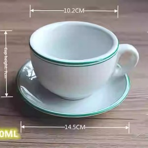 Tazza da Caffè in Ceramica Stile Hong Kong con Linea Rossa/Verde, Tazza Spessa per Cappuccino in Stile Vintage con Piattino, Forniture per Hotel - Product Image 6