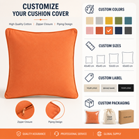 Housse de coussin carrée en coton respirant avec bordure fine et fermeture éclair discrète