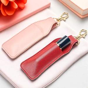 Étui à rouge à lèvres portable en cuir PU mignon avec crochet et porte-clés, support pour baume à lèvres, cadeau de haute qualité pour filles - Product Image 2