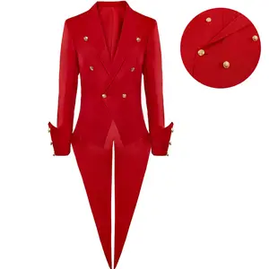 Красный Готический плащ в стиле стимпанк, костюм для сцены в средневековом викторианском стиле на Хэллоуин, смокинг, Мужской винтажный плащ, наряд, пальто для мужчин