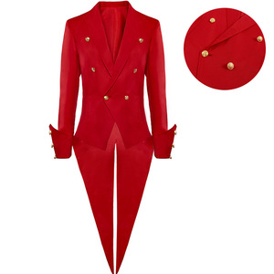 Red Gothic Steampunk Trench Halloween <span class=keywords><strong>medievale</strong></span> vittoriano Stage Costume Tuxedo <span class=keywords><strong>uomo</strong></span> Tailcoat Vintage Frock Outfit Coat for Men - Product Image 1