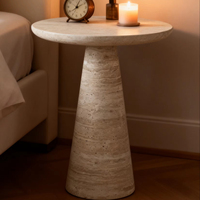 Table en travertin beige naturel sur mesure, colonne de piédestal ronde en marbre poli pour projet de villa, hôtel, salle à manger, chambre