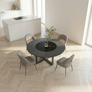 Ensemble de table à manger de luxe moderne avec 6 chaises, plateau en marbre naturel, pieds en métal, vente en gros pour la maison et l'hôtel - Product Image 3