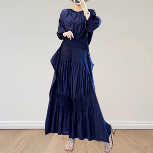Ensemble de vêtements décontractés modestes en deux pièces, taille unique, haut <span class=keywords><strong>et</strong></span> jupe plissés pour femmes, grande taille, couleur unie, printemps-été, design tendance - Product Image 1