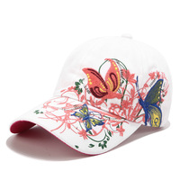 Casquette de baseball 6 panneaux en PVC brodée de papillons et de sequins, style coréen, en tissu de coton, ajustable, tendance pour femme