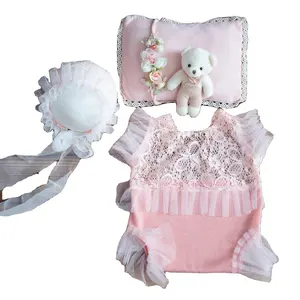 Rose tricoté dentelle nouveau-né fille robe et floue jouet photographie accessoires ensemble vêtements costume bébé garçon barboteuse couche Stretch tissu