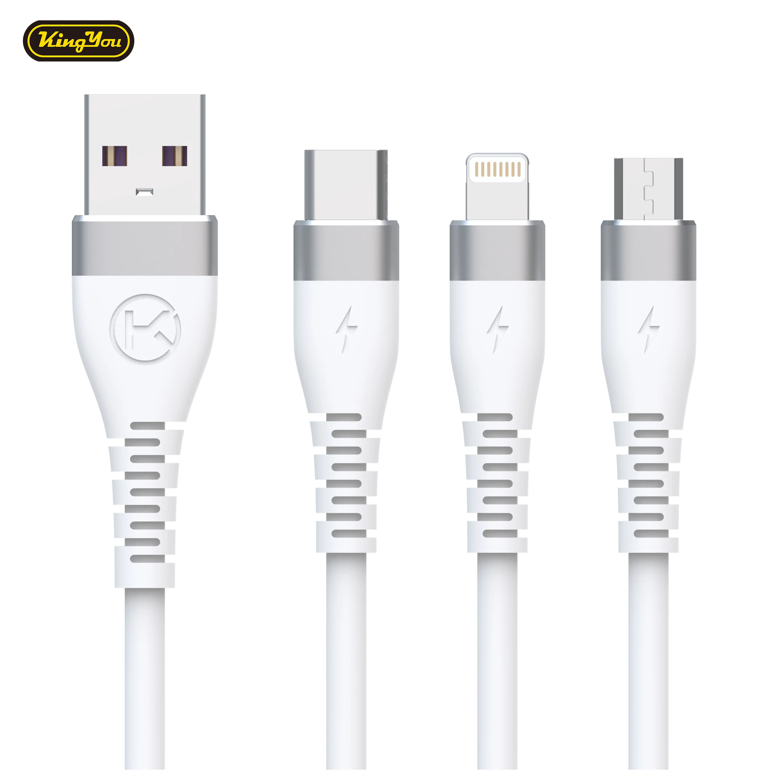 Kingyou Newest design 6A mobile phone data cable fast charging USB to type c light ning cable for iphone huawei xiaomi