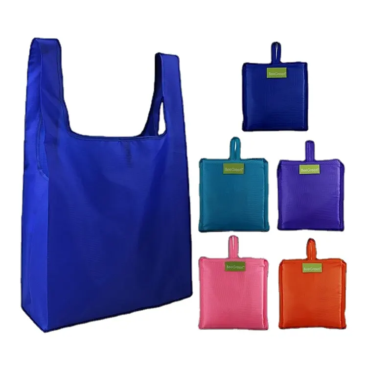 Bolsa de compras plegable reutilizable y reciclada, bolso de mano de poliéster, con logotipo personalizado, éxito de ventas