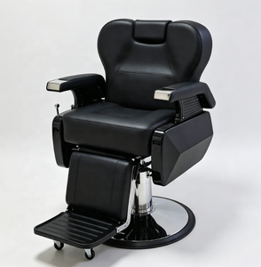 Fauteuil de Barbier Hydraulique Noir en Cuir Synthétique avec Dossier et Accoudoirs Réglables, Base Pivotante à 360 Degrés, Inclinable, Mobilier de Salon - Product Image 1