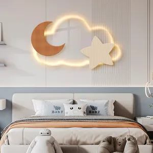 북유럽 침실 아크릴 침대 머리 그림 LED 빛나는 구름 달 어린이 방 장식 그림 정물 교수형 벽 예술