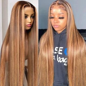 Peluca de Cabello Remy Brasileño de 32 Pulgadas, Color Rubio Miel, con Frente de Encaje Completo 13x4, Rojo Brillante, Estilo Bobo, sin Pegamento, con Encaje Transparente - Product Image 1