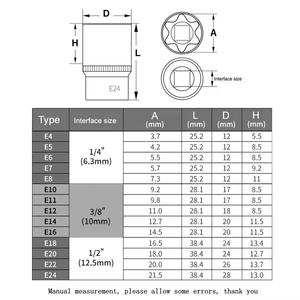 9Pcs E Torx Socket Set Female Start Bit External Hex Torque E10-E24 Avec Case - Product Image 5