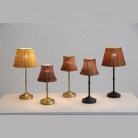 Lampe de bureau moderne vintage tressée à la main, rechargeable USB, sans fil, en rotin, avec variateur tactile, lumière d'ambiance pour fête