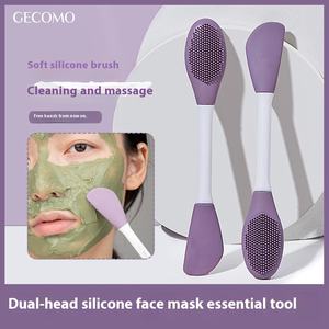 Gemeng Brosse de nettoyage du visage en silicone à double tête Applicateur de film de boue de beauté avec poignée transfrontalière pour le massage du visage - Product Image 4