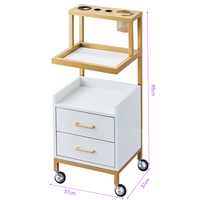 Chariot de rangement moderne en métal pour outils de barbier avec tiroir en bois, mobilier de salon pour usage en salon de coiffure et barbier