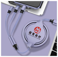Câble de charge rétractable 3-en-1 en silicone liquide, charge rapide 3A, cordon de données multi-USB, logo personnalisé double face, cadeau, vente en gros