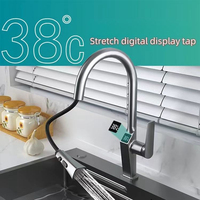 Robinet de cuisine intelligent numérique moderne en laiton avec affichage de la température, mitigeur extractible, finition chromée