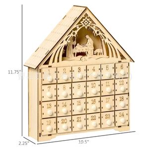 Calendrier de l'Avent en bois avec éclairage LED pour Noël, compte à rebours de 24 jours, ornement créatif, cadeau de Noël en bois - Product Image 4