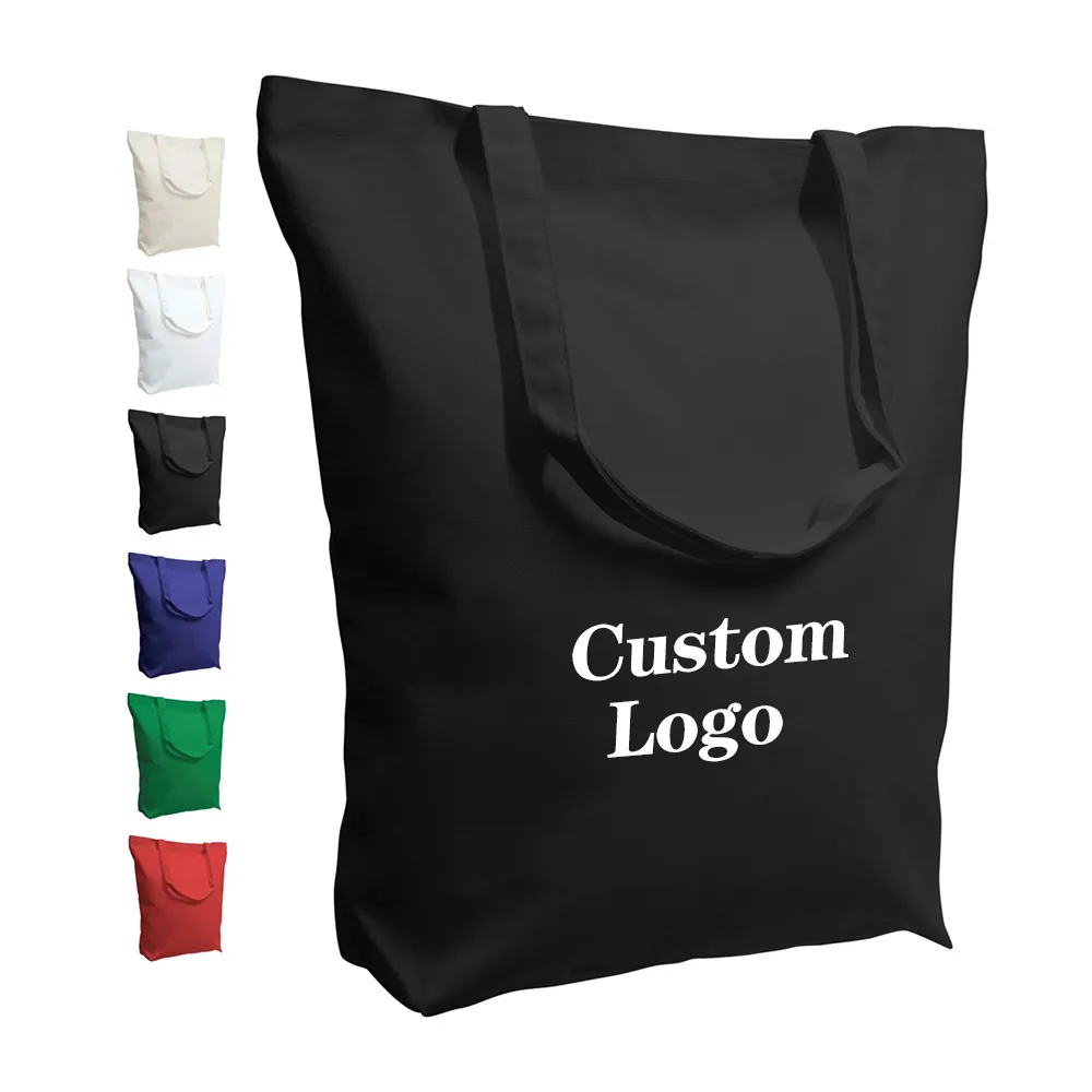 Natural Blank Custom Logo Printed Eco-friendly Cotton Canvas Black Shopping Tote Bags