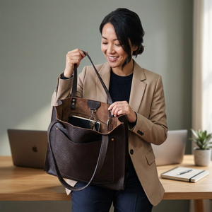 Achetez en ligne des sacs à main pour femmes en cuir véritable, grande capacité, imperméables, écologiques, personnalisables, sacs à bandoulière tendance avec fermeture éclair - Product Image 1