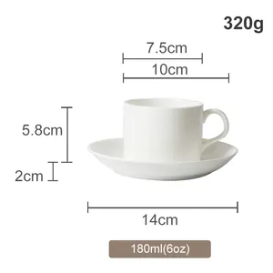 Impresión personalizada de fábrica/Logo Bone China Tea Cup and Saucer Set Taza de café de cerámica Cappuccino White Cups Caja de embalaje personalizada