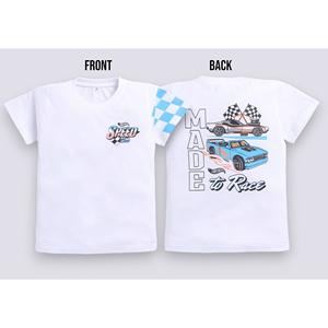 T-shirt en coton blanc imprimé pour garçons Carrydreams, motif Speed Club Racing, design Made To Race, doux et confortable pour un usage quotidien - Product Image 1