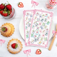 Serbet sekali pakai motif Mahjong Cina DAMAI, dekorasi meja makan pesta Imlek Asia, warna pink.