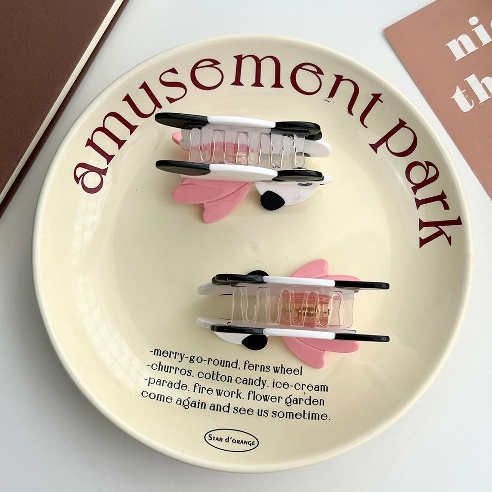 New Cute Sweet Simple Versatile Flying Panda Hair Clip Acetate Claw Clip for Women Cartoon Animal Headwear Accessories