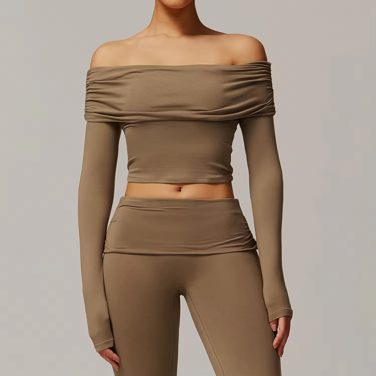 HUACHEN Women's Sexy Casual Long Sleeve Crew Neck Sports Yoga Dance Top Breathable Four-Way Stretch Quick Dry Versatile Adults