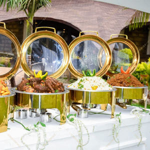 새로운 스타일 스테인레스 스틸 6L 골드 라운드 뷔페 장비 차핑 접시 음식 따뜻한 요리 홈 레스토랑 호텔 뷔페 부품 - Product Image 1