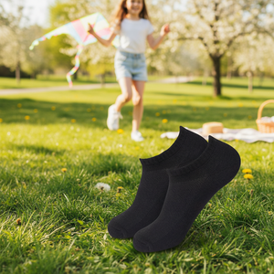 Girl's <b>Black</b> Nylon Ankle <b>Socks</b> Breathable Warm Knitted Custom Printed Striped Light Disposable for Daily Use for Summer Spring - Product Image 3