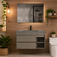 Meuble-lavabo moderne en bois massif avec vasque en céramique et miroir inclus, pour usage hôtelier